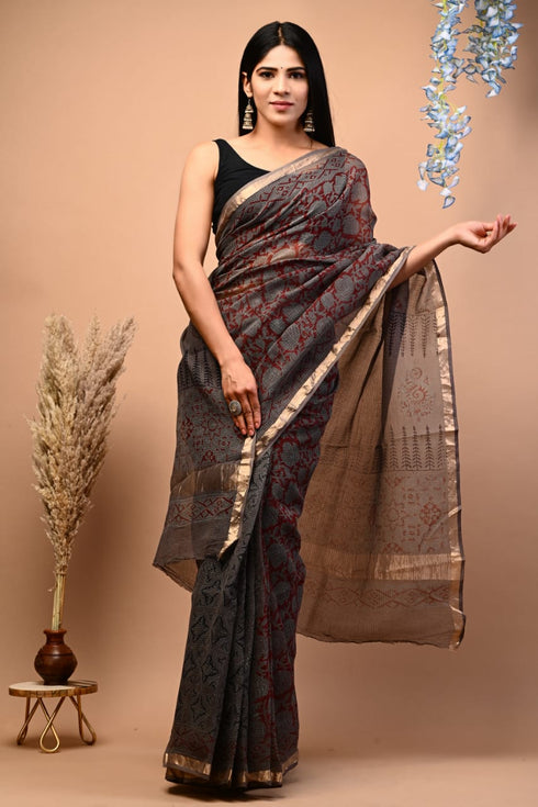 Elegant Hand Block Print Kota Doria Sarees (KDS15)